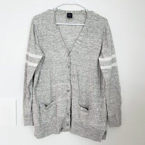 ✨ EUC✨  GAP 100% Cotton Varsity Gray Cardigan - Pockets, Striped White sleeves